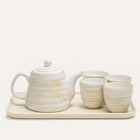 Ceramic Tea Set for 4, Nordic Teapot Set with Teacups and Tray, Scandinavian Tea Service Set, Tea Lover Gift