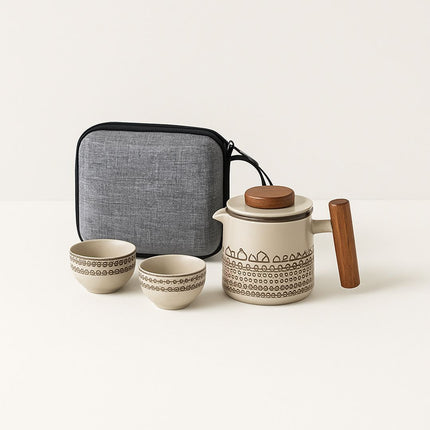 Travel Tea Set, Portable Tea Set with Storage Case, Ceramic Teapot with Infuser and 3 Teacups for Tea on the Go