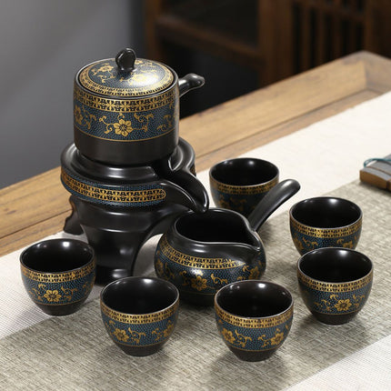 Gongfu Tea Set, Black Ceramic Teapot Set with Chahai