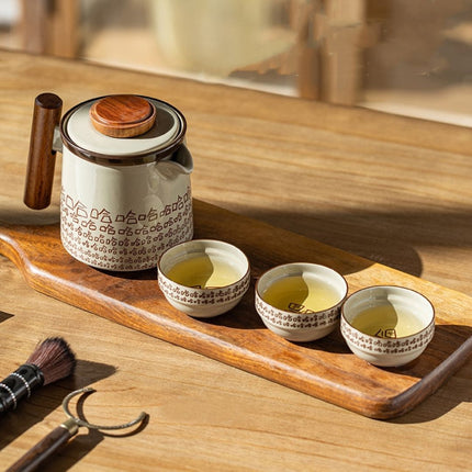 Travel Tea Set, Ceramic Teapot with Infuser and 3 Teacups for Tea on the Go