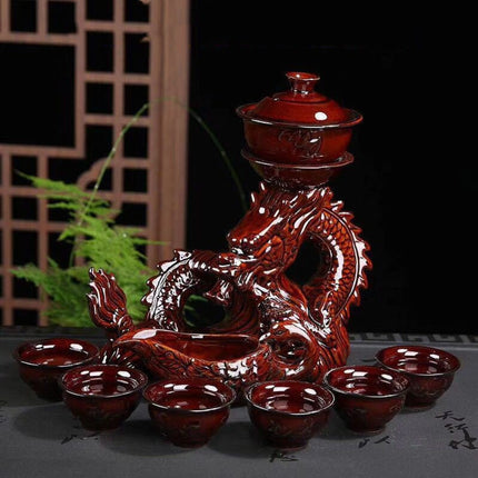 Porcelain Gaiwan Tea Set with Tea Pitcher and 6 Teacups close view
