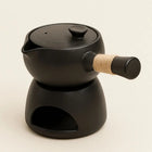 Japanese Teapot with Warmer, Stoneware Gongfu Tea Set, Ceramic Teapot with Side Handle, Tea Pot Warmer Base