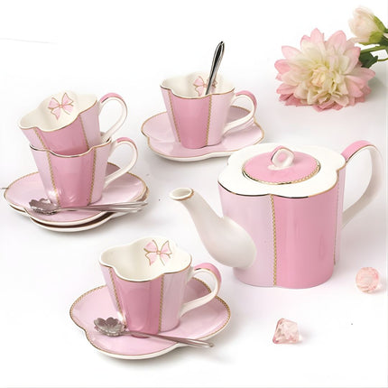 British Afternoon Tea Set for 4, Ceramic Teapot with Teacups and Saucers – image 6