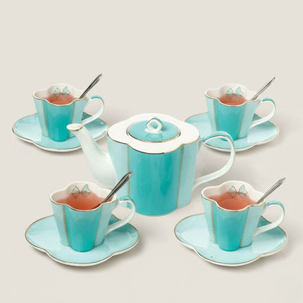 British Afternoon Tea Set for 4, Ceramic Teapot with Teacups and Saucers, English Tea Service for Gifting