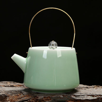 Glazed Tea Pot with Metallic Handle – image 4