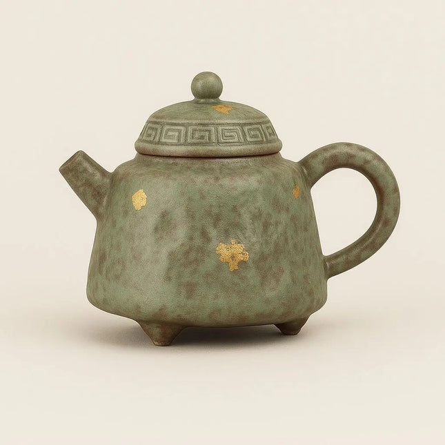 Ceramic Teapot, Small Japanese Tea Pot with Moss Green Glaze, Vintage Teapot for One, Stoneware Teapot, 5 oz