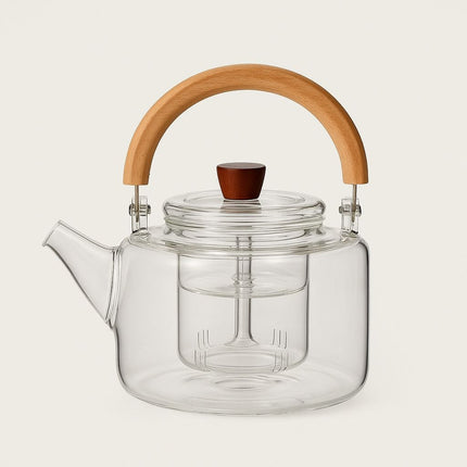 Glass Teapot with Magnetic Lid, Glass Tea Pot with Wooden Loop Handle, Heat Resistant Borosilicate Teapot 33.8 oz