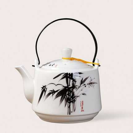 Ceramic Teapot, Large Chinese Tea Pot with Hand Painted Landscape, Kaolin Teapot for Daily Tea, Gift for Tea Lovers