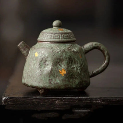 Ceramic Teapot, Small Japanese Tea Pot with Moss Green Glaze