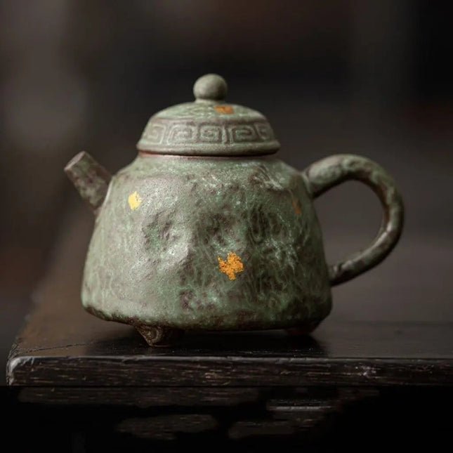 Ceramic Teapot, Small Japanese Tea Pot with Moss Green Glaze