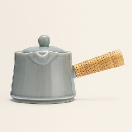 Ceramic Teapot with Strainer, Small Side Handle Teapot for Loose Leaf Tea, Minimalist Porcelain Tea Pot
