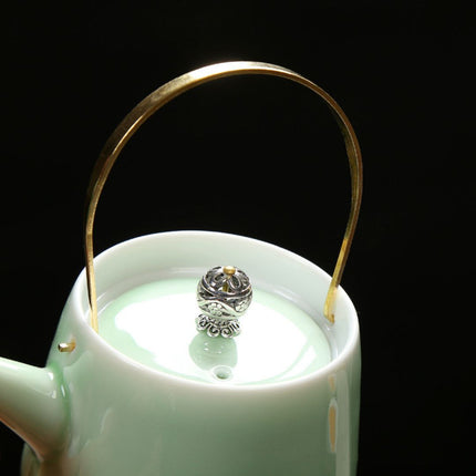 Celadon Ceramic Teapot, Glazed Tea Pot with Metallic Handle