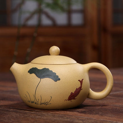 Clay Teapot, Purple Clay Teapot with Hand Painted Calligraphy