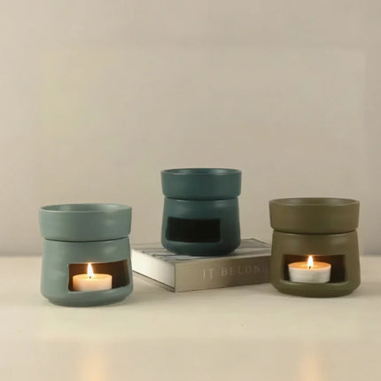 Ceramic Aromatherapy Diffuser with Dual-Chamber Design | Natural Elegance for Calming Scents and Soft Candle Glow