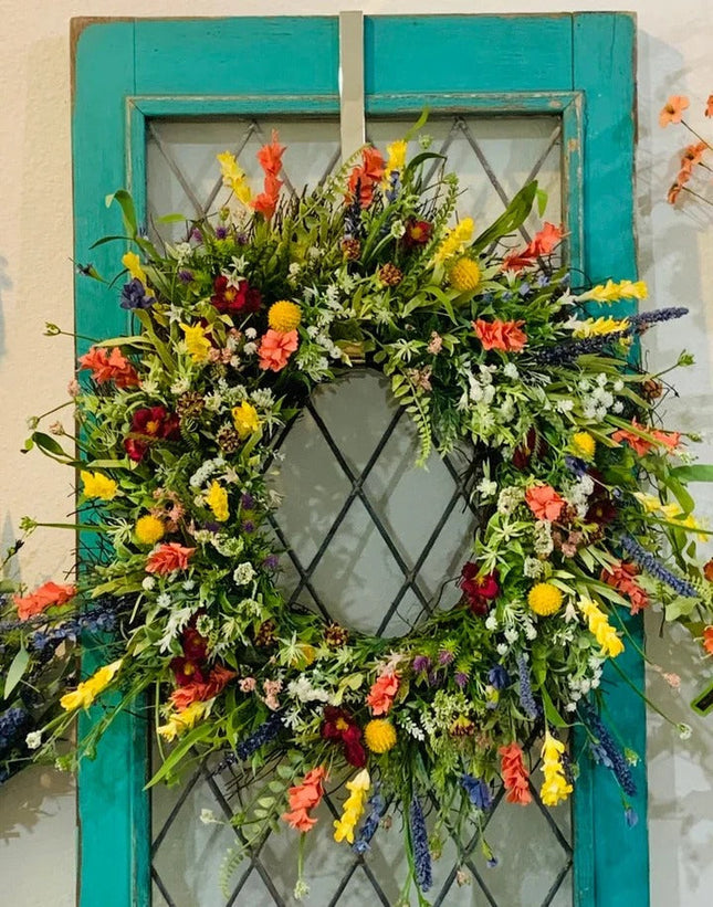 Texas Wildflower | Decorative Wreath with Silk Flowers & Eucalyptus | Vibrant Spring Accent for Front Door Decor 1