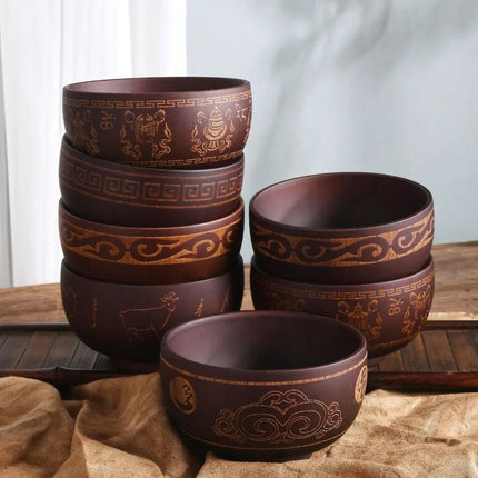Hand Carved Wooden Bowl, Decorative Wood Bowl with Engraved Animal Motifs
