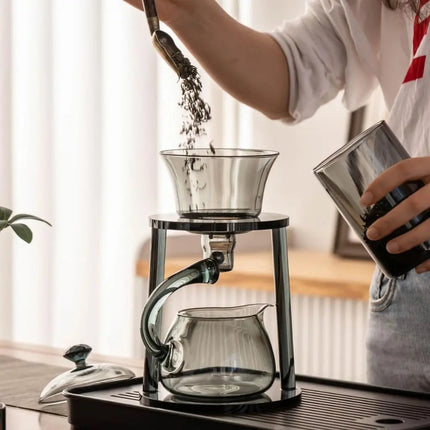 Glass Tea Set with Automatic Infuser, Magnetic Glass Teapot with Vertical Stand