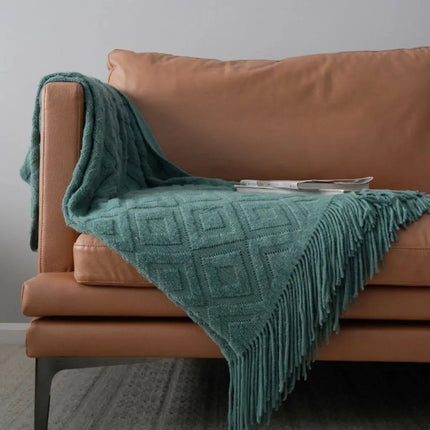 Jacquard Knit Throw Blanket, Knitted Blanket with Fringe for Bed – image 5