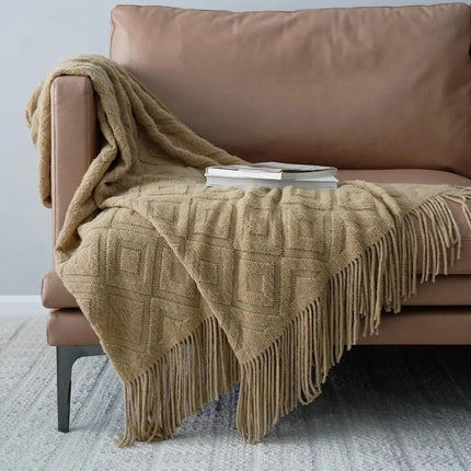 Jacquard Knit Throw Blanket, Knitted Blanket with Fringe for Bed – image 9