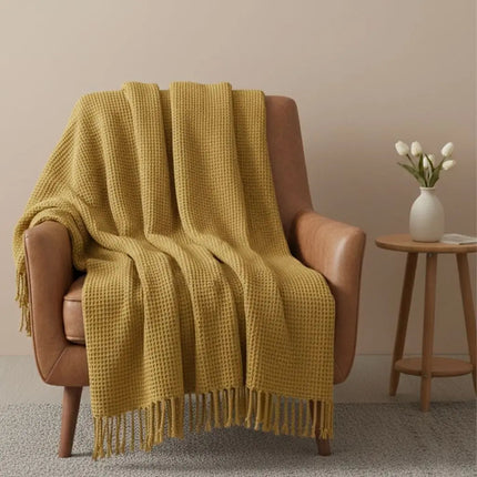 Waffle Knit Throw Blanket, Lightweight Soft Blanket with Fringe for Spring and Fall – image 4