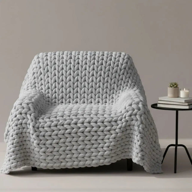 Chunky Knit Throw Blanket, Soft Knitted Blanket for Couch