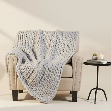 Chunky Knit Throw Blanket, Soft Knitted Blanket for Couch, 50x60 Blanket with Double Sided Wave Pattern