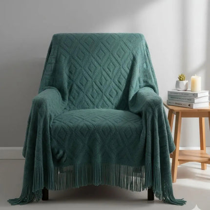 Jacquard Knit Throw Blanket, Knitted Blanket with Fringe for Bed, Couch Throw Blanket for Sofa and Lounge Chair – image 4