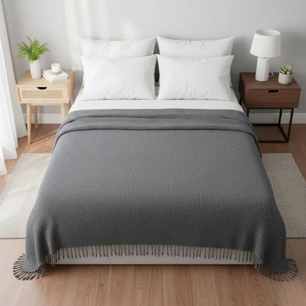 Waffle Knit Throw Blanket, Lightweight Soft Blanket with Fringe for Spring and Fall