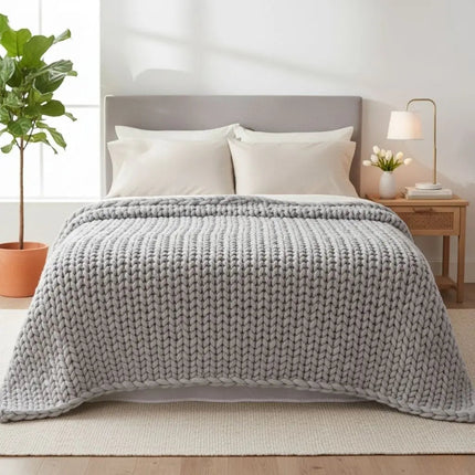 Chunky Knit Throw Blanket, 50x60 Blanket with Double Sided Wave Pattern