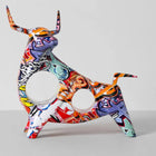Graffiti Bull Figurine, Colorful Animal Statue for Home Decor