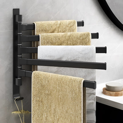 Towelix | Wall-Mounted Black Towel Rack with 5 Swivel Arms | Space-Saving Organizer for Stylish Bathrooms 0