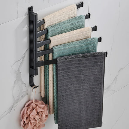 Towelix | Wall-Mounted Black Towel Rack with 5 Swivel Arms | Space-Saving Organizer for Stylish Bathrooms 1