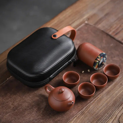 Travel Tea Set with Case, Ceramic Teapot with 4 Cups and Tea Jar – image 4