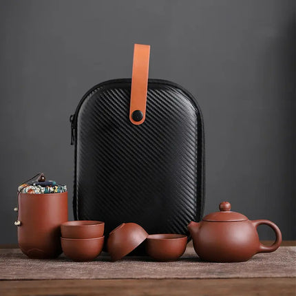 Travel Tea Set with Case, Ceramic Teapot with 4 Cups and Tea Jar – image 8