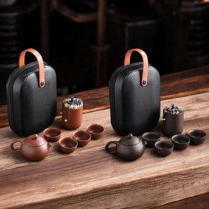 Travel Tea Set with Case, Portable Clay Tea Set for Travel and Gifting