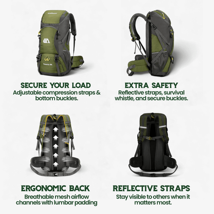 TrailPro | 50L Hiking Backpack with Breathable Back Support | Lightweight Camping Gear for Comfort and Organization 5