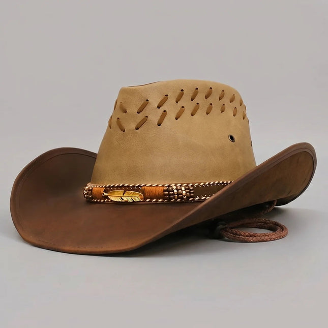 TrailVent | Straw Cowboy Hat with Ventilated Crown & Adjustable Chin Cord | Lightweight Design for Outdoor Comfort 0
