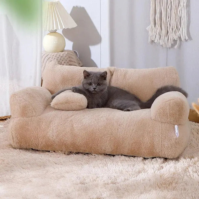 Dog Couch, Calming Dog Beds, Cat Sofa with Raised Rims, Plush Cat Bed with Non Slip Bottom, Washable Pet Bed_01