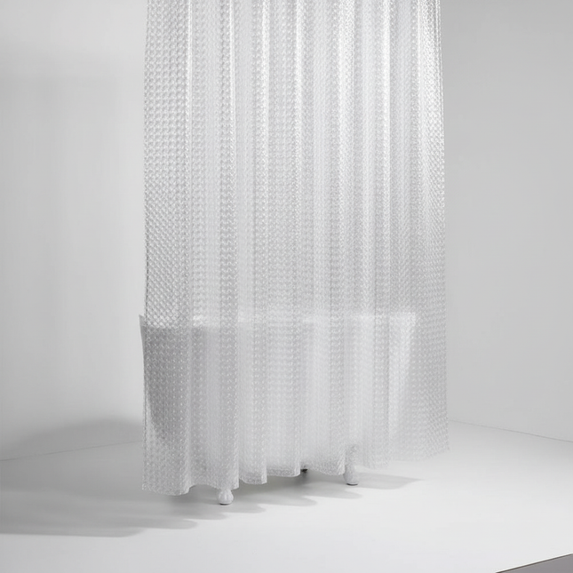 Clear Shower Curtain, Waterproof Shower Curtain with 3D Cube Pattern and Metal Grommets