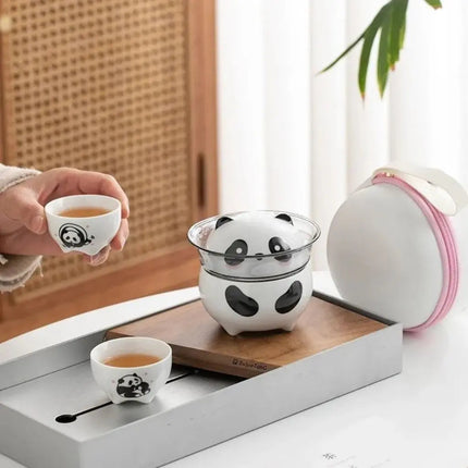 Travel Tea Set with Case, Panda Ceramic Teapot and Teacups – image 4