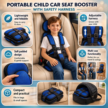Travel Buddy | Portable Booster Car Seat with 5-Point Harness | Foldable Design for Easy Transport 3