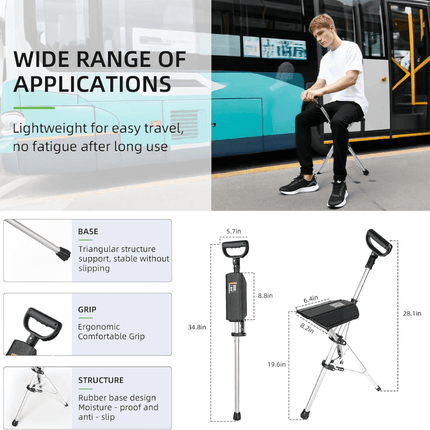 Travel Companion | Foldable Walking Stick with Seat & Adjustable Height | Lightweight Design for Outdoor Comfort 7