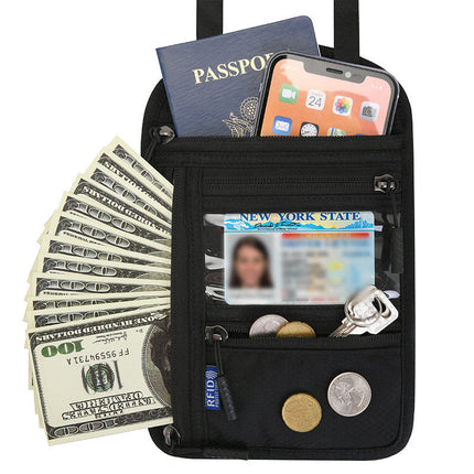 Travel Neck Pouch | RFID Blocking Passport Holder with Water-Resistant Design | Secure Storage for Valuables 0