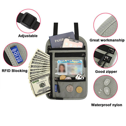 Travel Neck Pouch | RFID Blocking Passport Holder with Water-Resistant Design | Secure Storage for Valuables 6