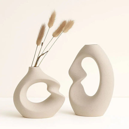 Ceramic Vase Set of 2, Modern Vases for Flowers, Decorative Vases for Mantel Decor, Nordic Home Decor