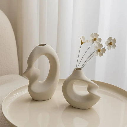 Ceramic Vase Set of 2, Decorative Vases for Mantel Decor