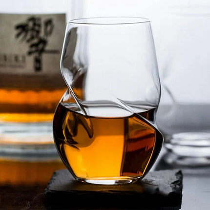 Whiskey Glass, Twisted Glass Tumbler for Bourbon and Cocktails