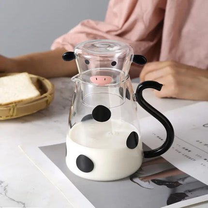 Glass Kettle with Cow Design, Glass Water Jug