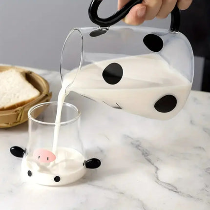 Glass Kettle with Cow Design, Milk Jug for Tea and Coffee