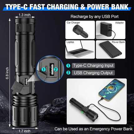 Ultra Bright Tactical Flashlight | 100,000 Lumens & Adjustable Beam | Durable Waterproof Design for Outdoor Adventures 1